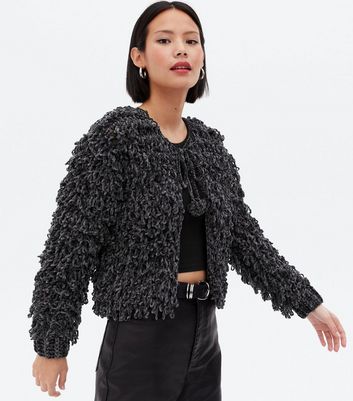 Black shaggy shop cardigan new look