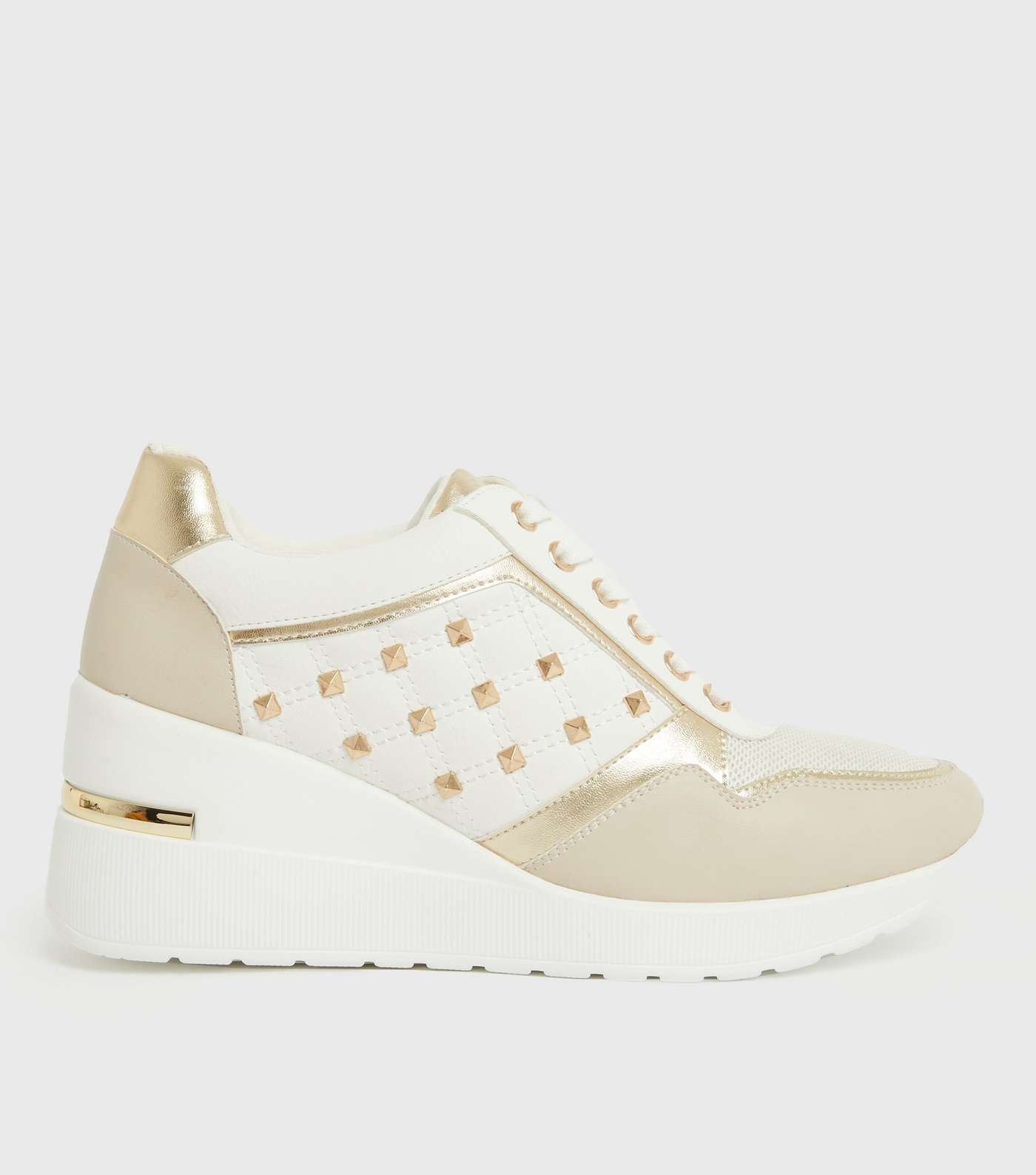 Terminal Two Glam White Stud Wedge Trainers Image 2