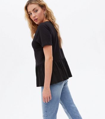 V Neck Button Front Peplum T-Shirt 