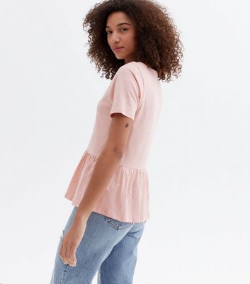 Click to view product details and reviews for Pink V Neck Button Front Peplum T Shirt New Look.