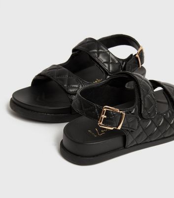 shop for Wide Fit Black Quilted Chunky Sandals New Look Vegan at Shopo