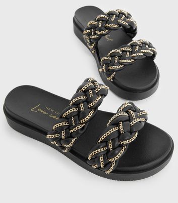 Click to view product details and reviews for Black Plaited Chain Chunky Sliders New Look Vegan.