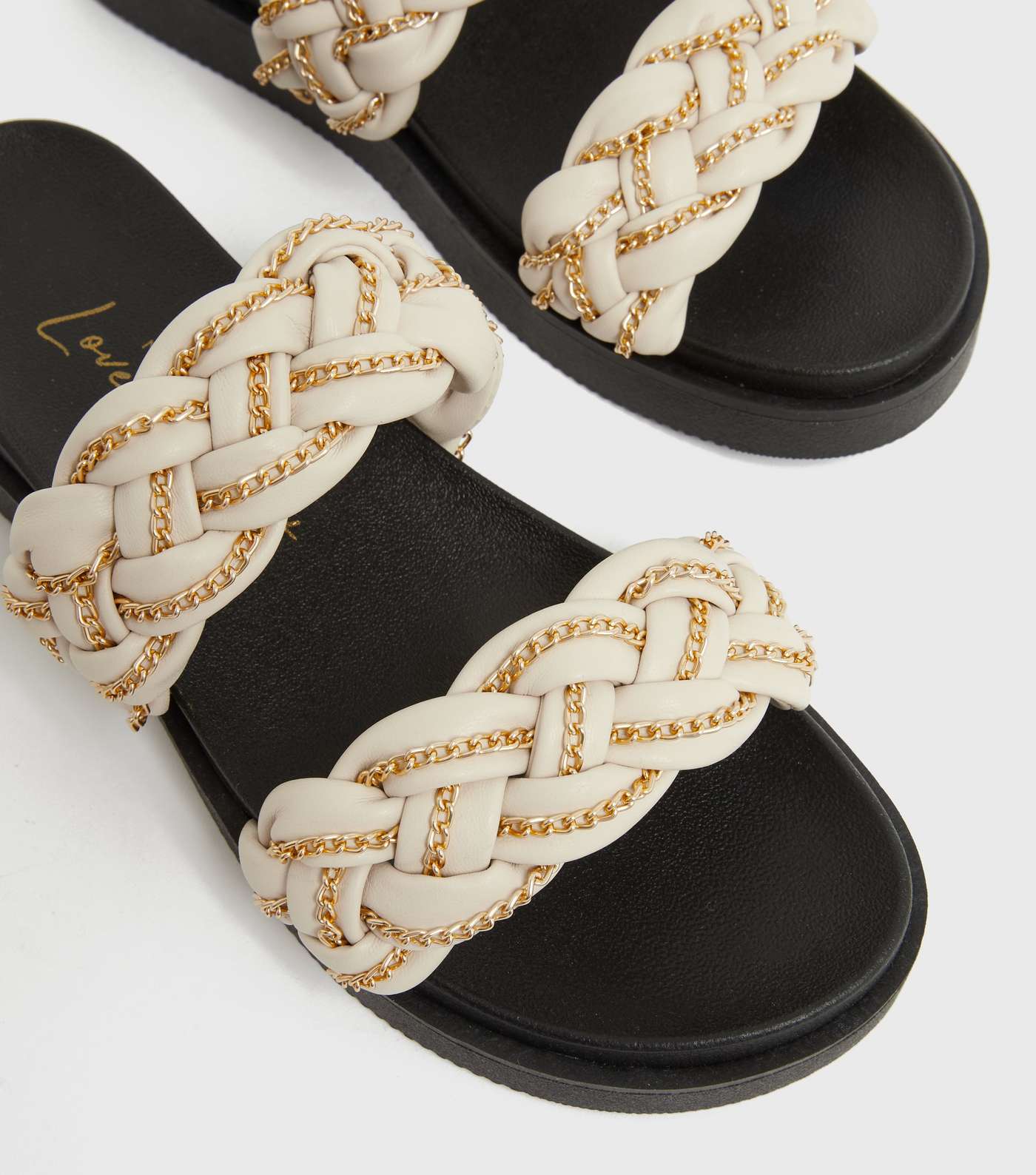 Off White Plaited Chain Chunky Sliders Image 4