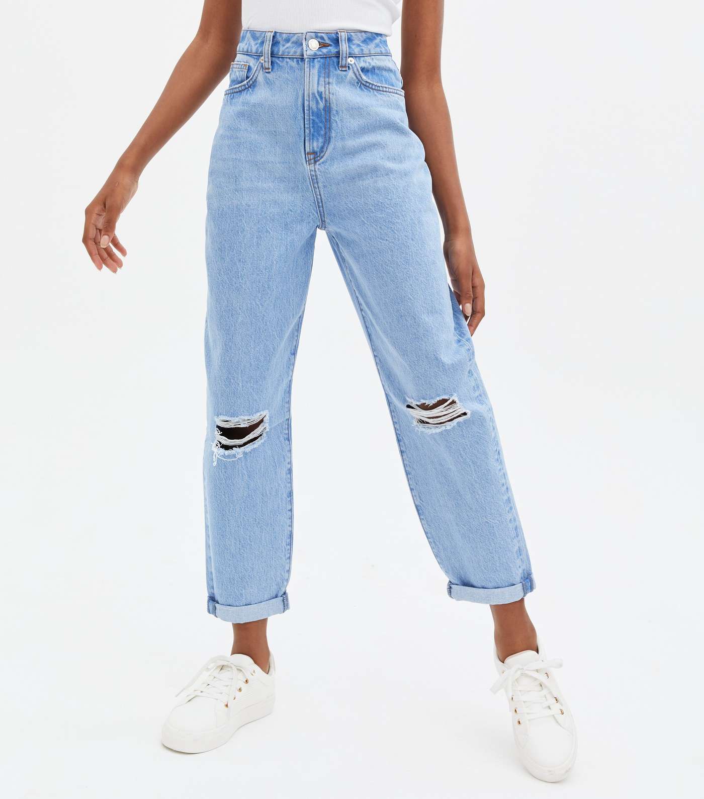 Girls Bright Blue Ripped Knee Oversized Tori Mom Jeans Image 2