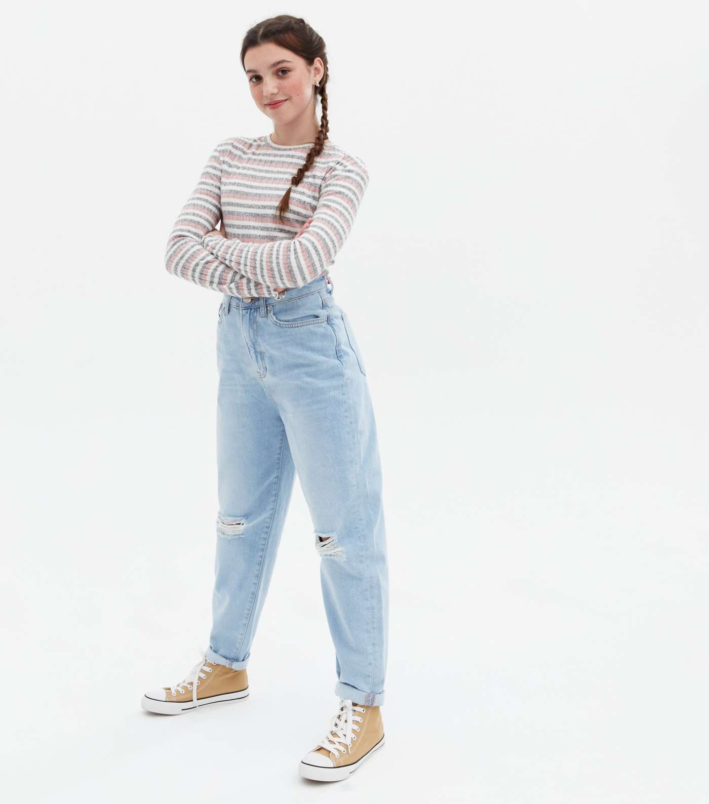 Girls Pale Blue Ripped Knee Oversized Tori Mom Jeans