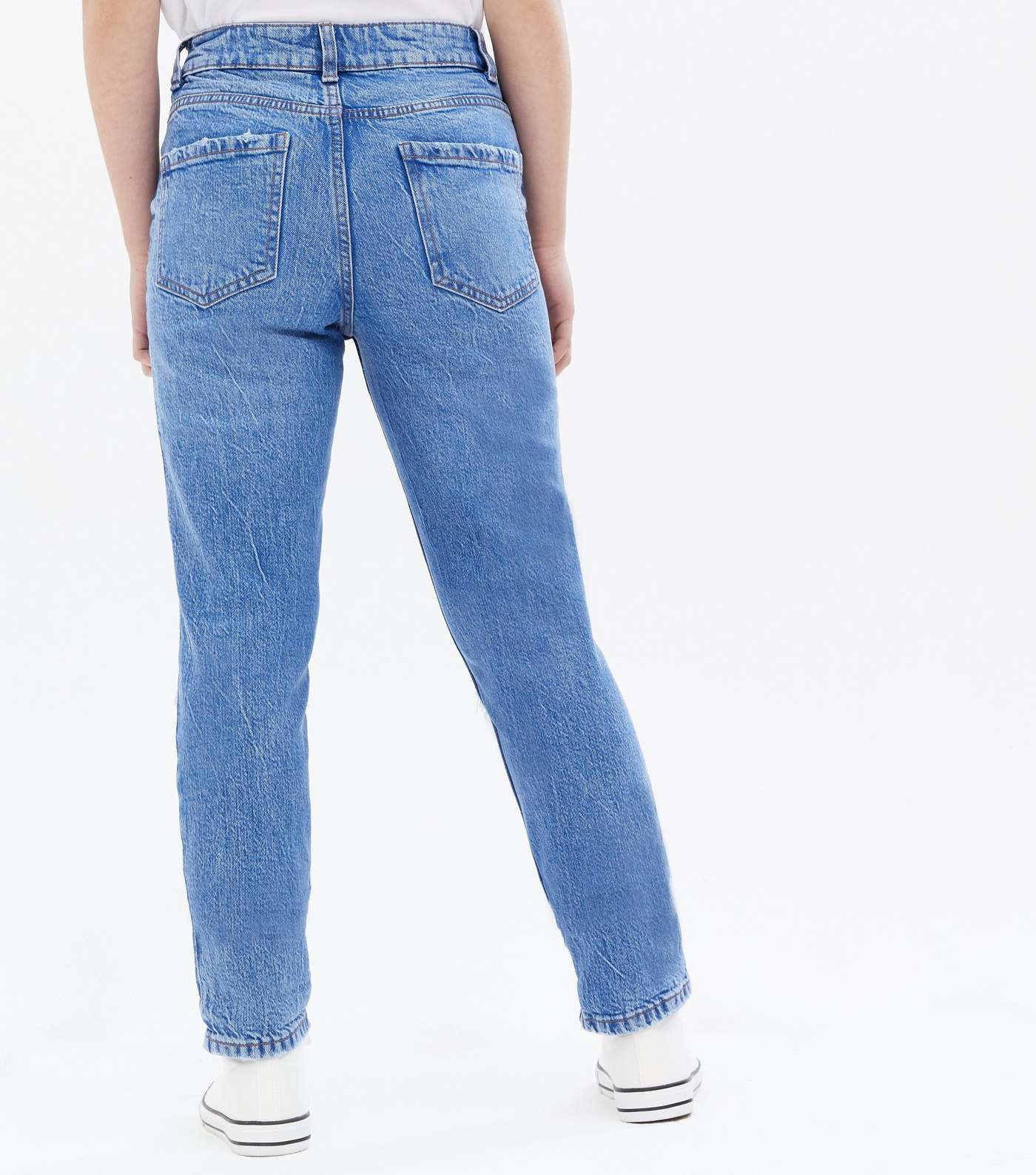 Girls Bright Blue Ripped Slim Fit Tori Mom Jeans Image 4