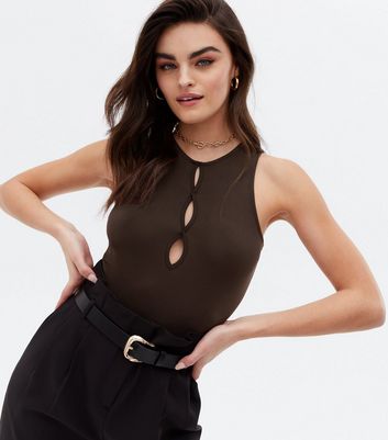 brown cut out bodysuit