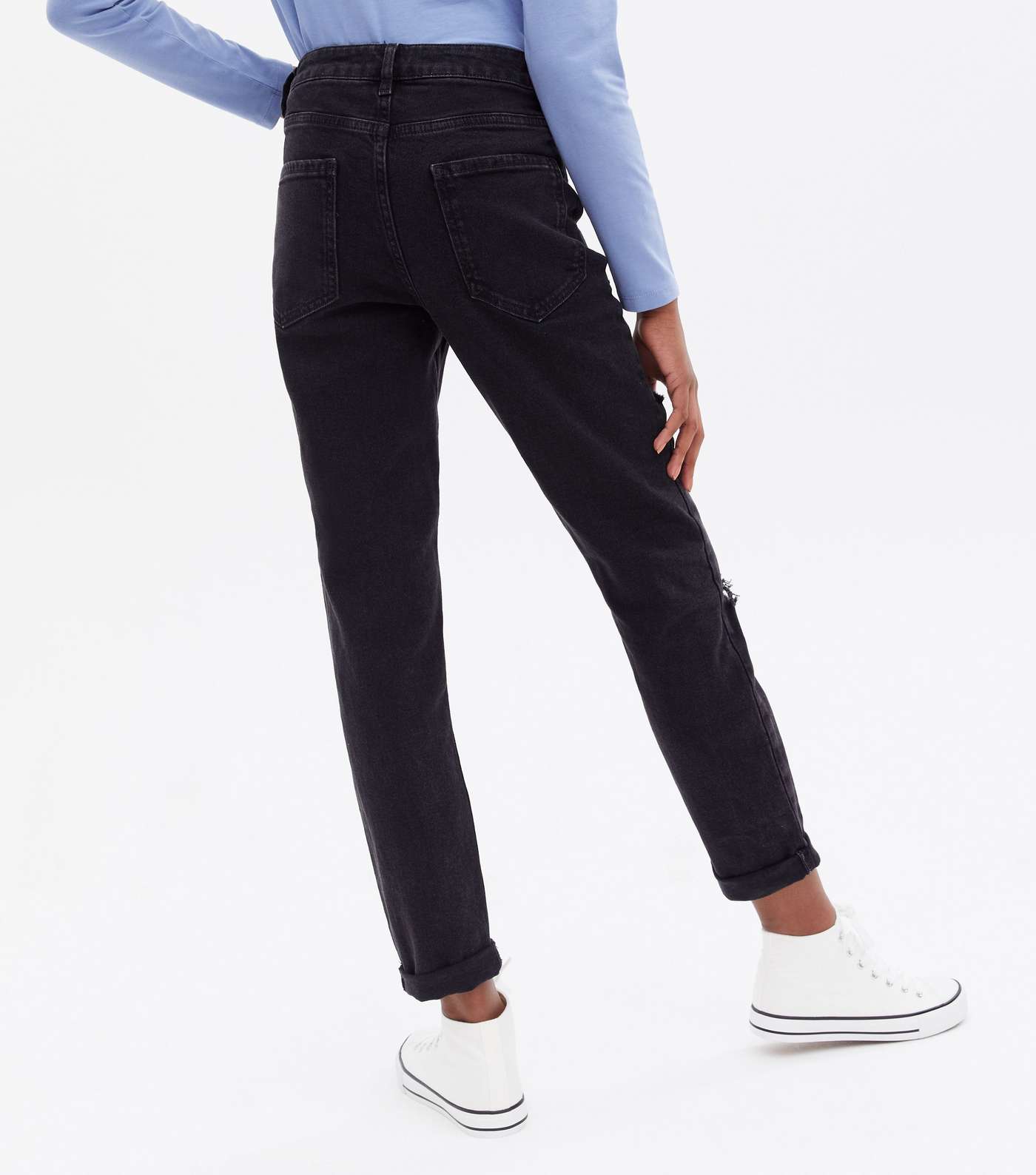 Girls Black Ripped High Waist Slim Fit Tori Mom Jeans Image 4
