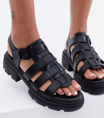 Strap it in Black Chunky Caged Sandals 