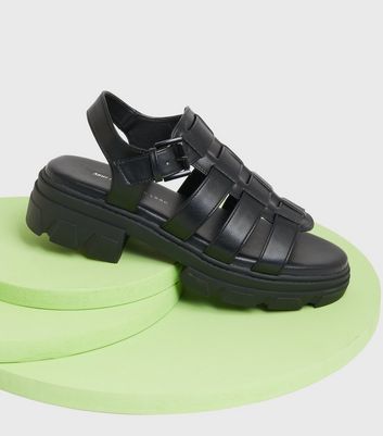 Click to view product details and reviews for Strap It In Black Chunky Caged Sandals New Look Vegan.