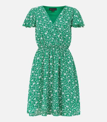 Mela Green Ditsy Floral Mini Wrap Dress New Look