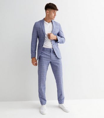 Men's Blue Check Skinny Fit Suit Blazer New Look