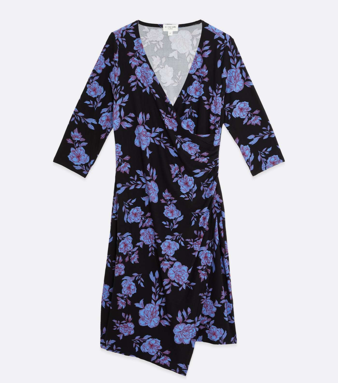Blue Vanilla Curves Blue Floral Ruched Wrap Dress Image 5