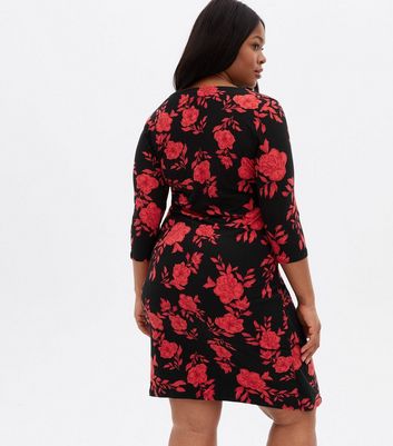 red floral long sleeve wrap dress