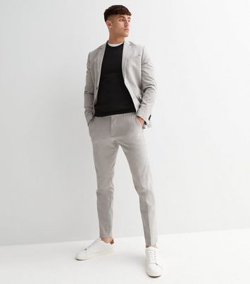 Men's Pale Grey Skinny Suit Trousers New Look