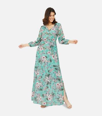 Click to view product details and reviews for Yumi Green Tropical Floral Tie Waist Maxi Dress New Look.