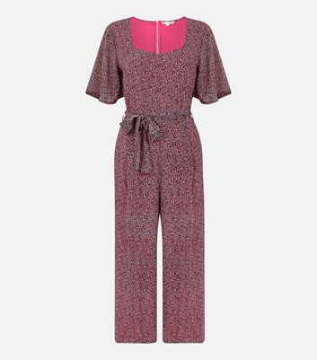 Yumi Deep Pink Leopard Print Belted Crop Jumpsuit New Look