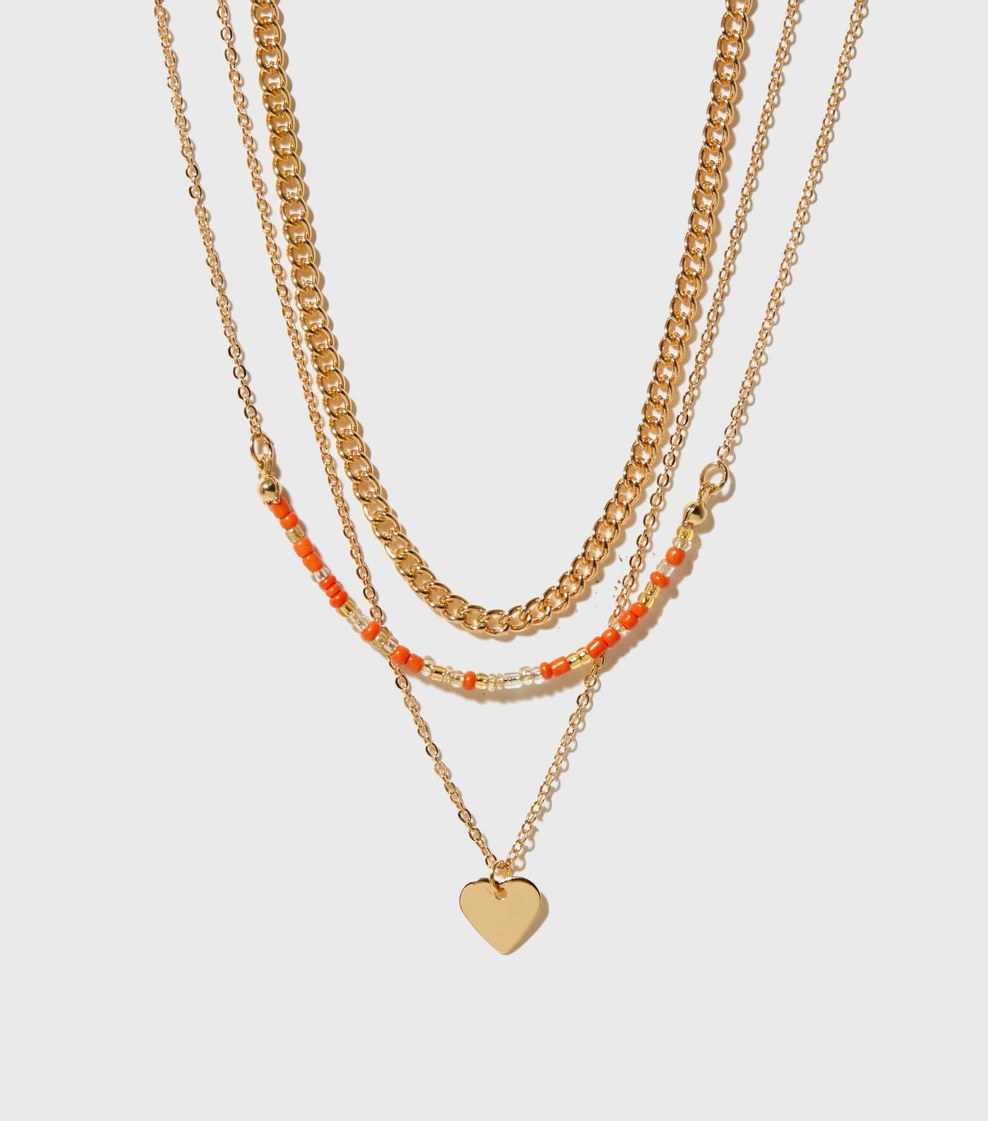 Gold Beaded Heart Pendant Layered Necklace Image 2
