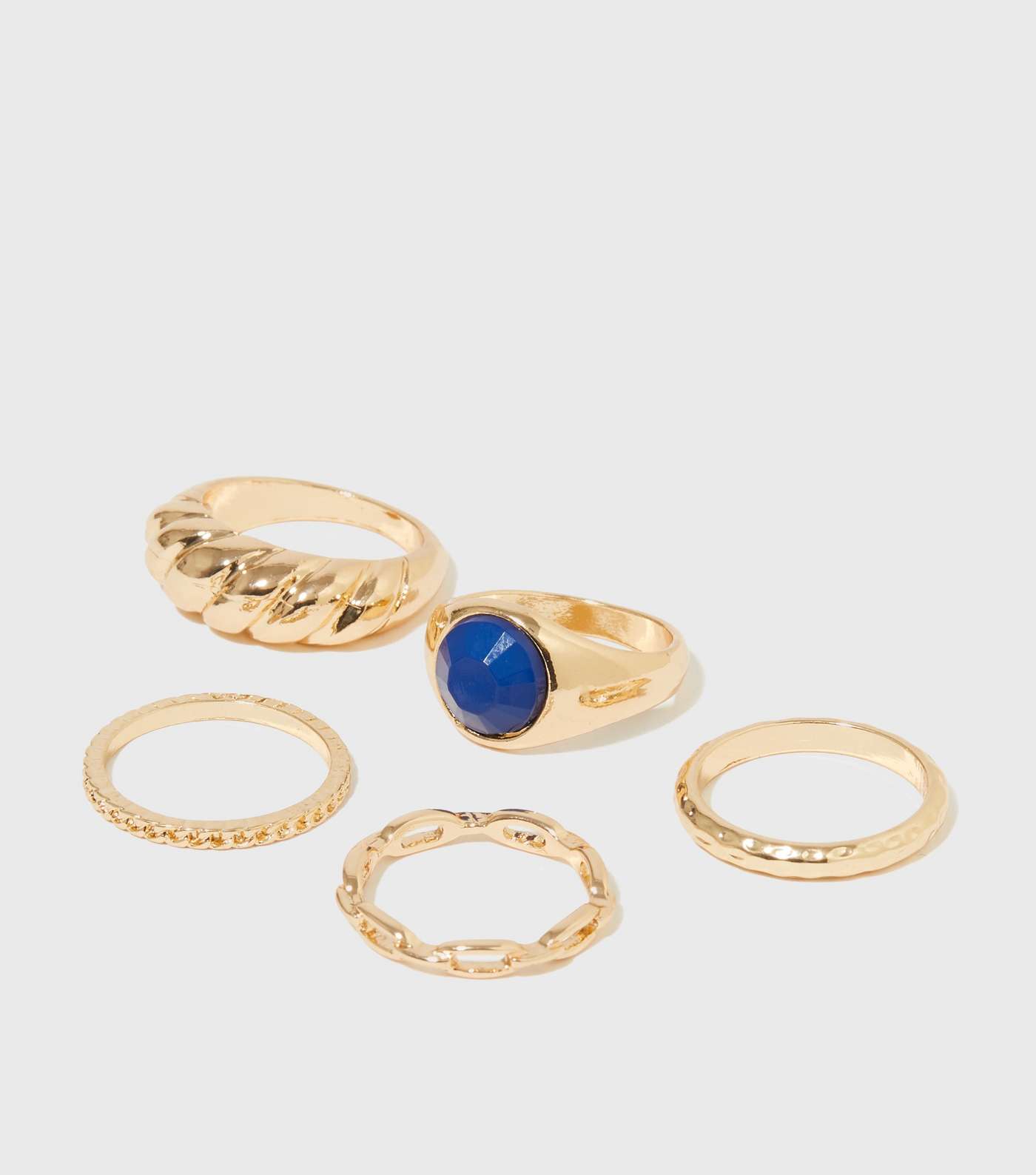 5 Pack Gold Faux Blue Stone Stacking Rings