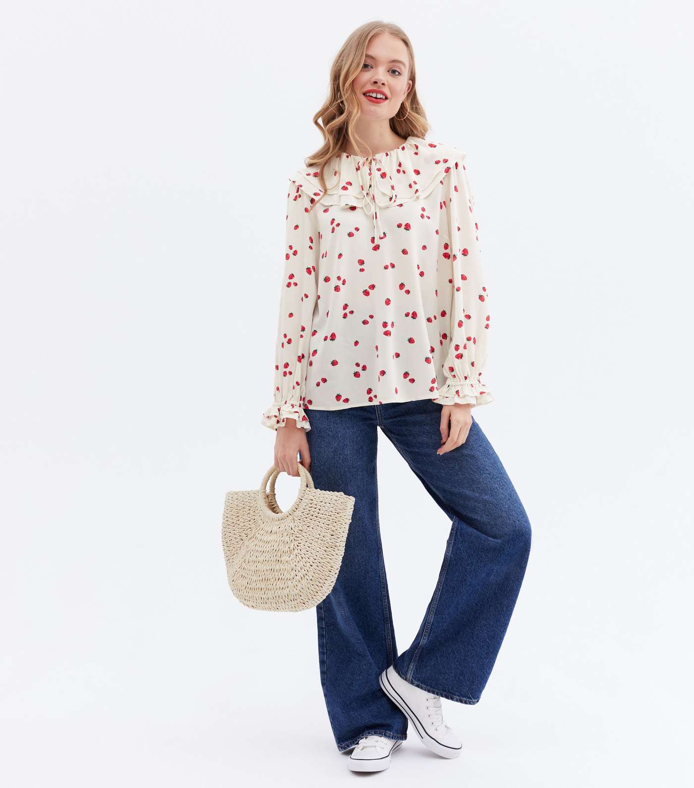 Off White Strawberry Frill Collar Blouse Image 2