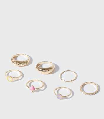 7 Pack Gold 90s Themed Mixed Stacking Rings