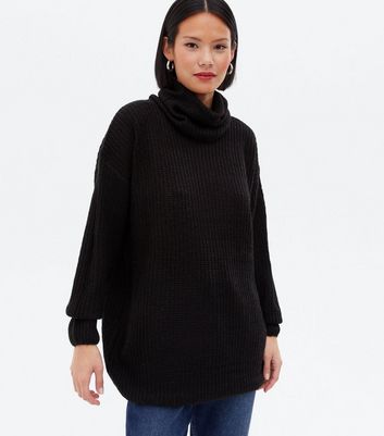 oversized black polo neck jumper