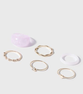 Damen Accessoires 6 Pack Gold and Lilac Resin Rings