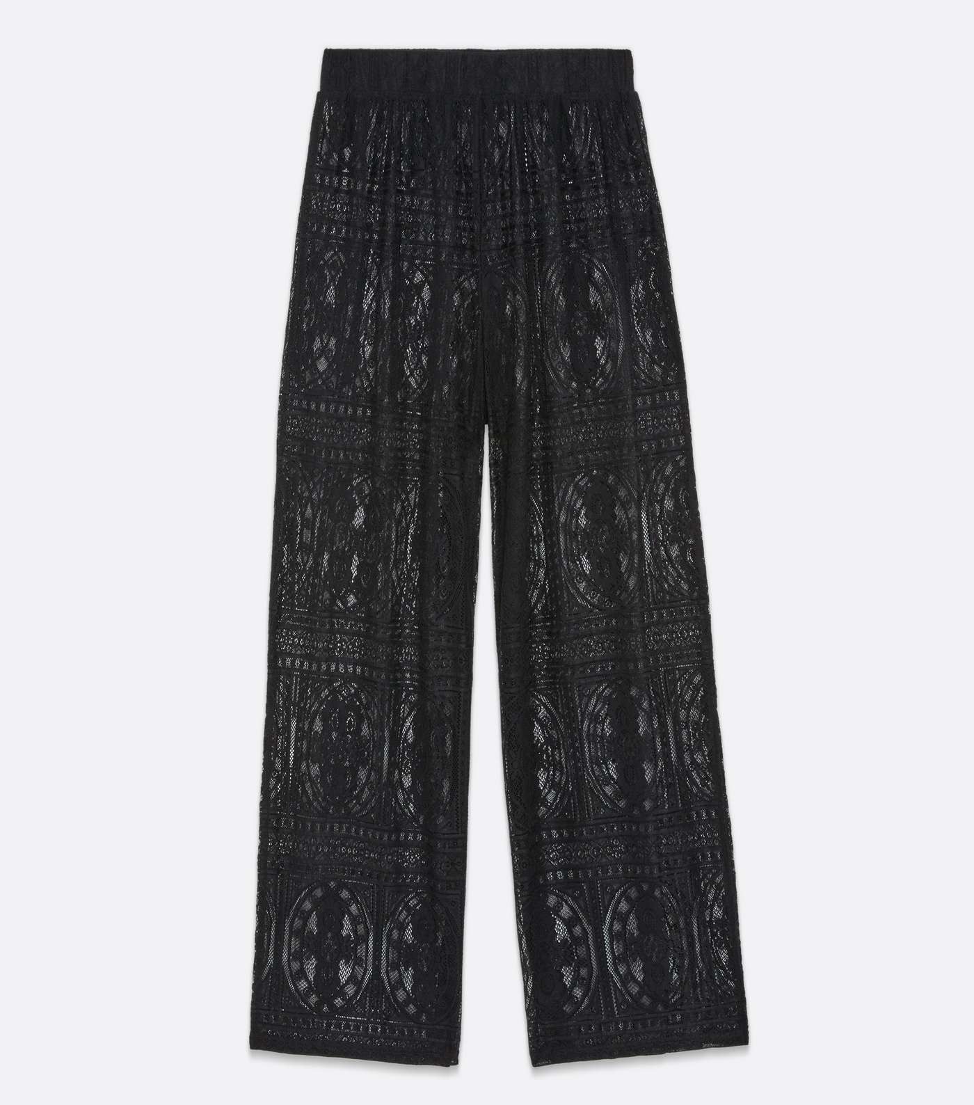 Black Crochet Split Hem Wide Leg Beach Trousers Image 5