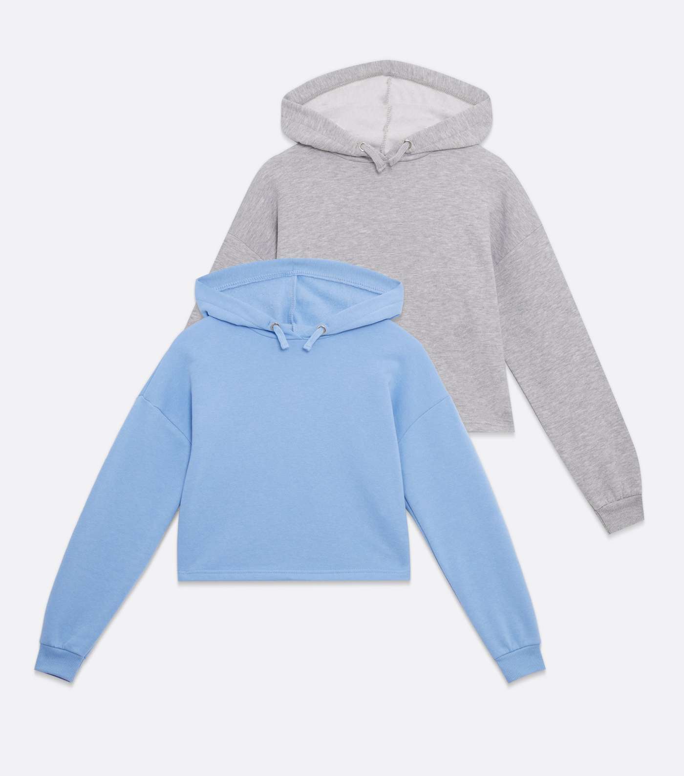 Girls 2 Pack Pale Blue and Grey Plain Hoodies Image 5