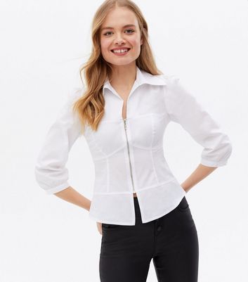 Click to view product details and reviews for White Poplin Corset Zip Shirt New Look.