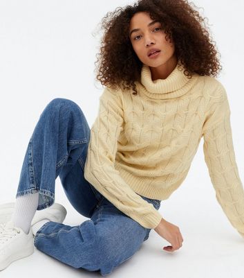 Click to view product details and reviews for Blue Vanilla Stone Cable Knit Roll Neck Crop Jumper New Look.