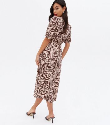 Brown Zebra Print Sweetheart Midi Dress 