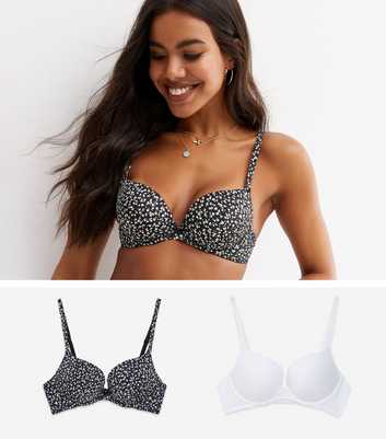 2 Pack White and Black Floral Push Up Bras
