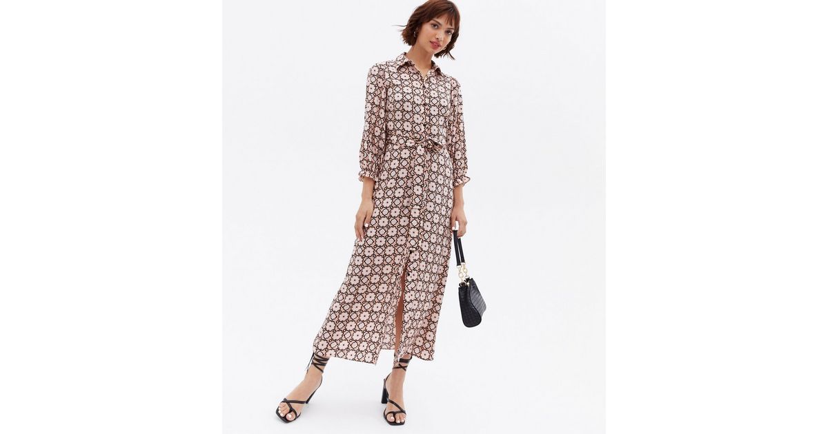 Candito Geometric Tie Waist Dress