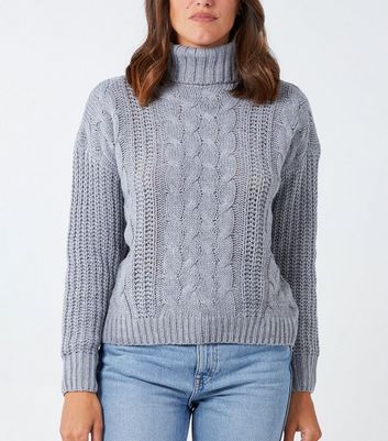 Blue Vanilla Grey Cable Knit Roll Neck Jumper New Look