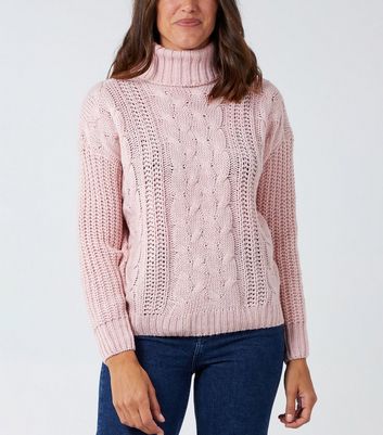 Blue Vanilla Mid Pink Cable Knit Roll Neck Jumper New Look