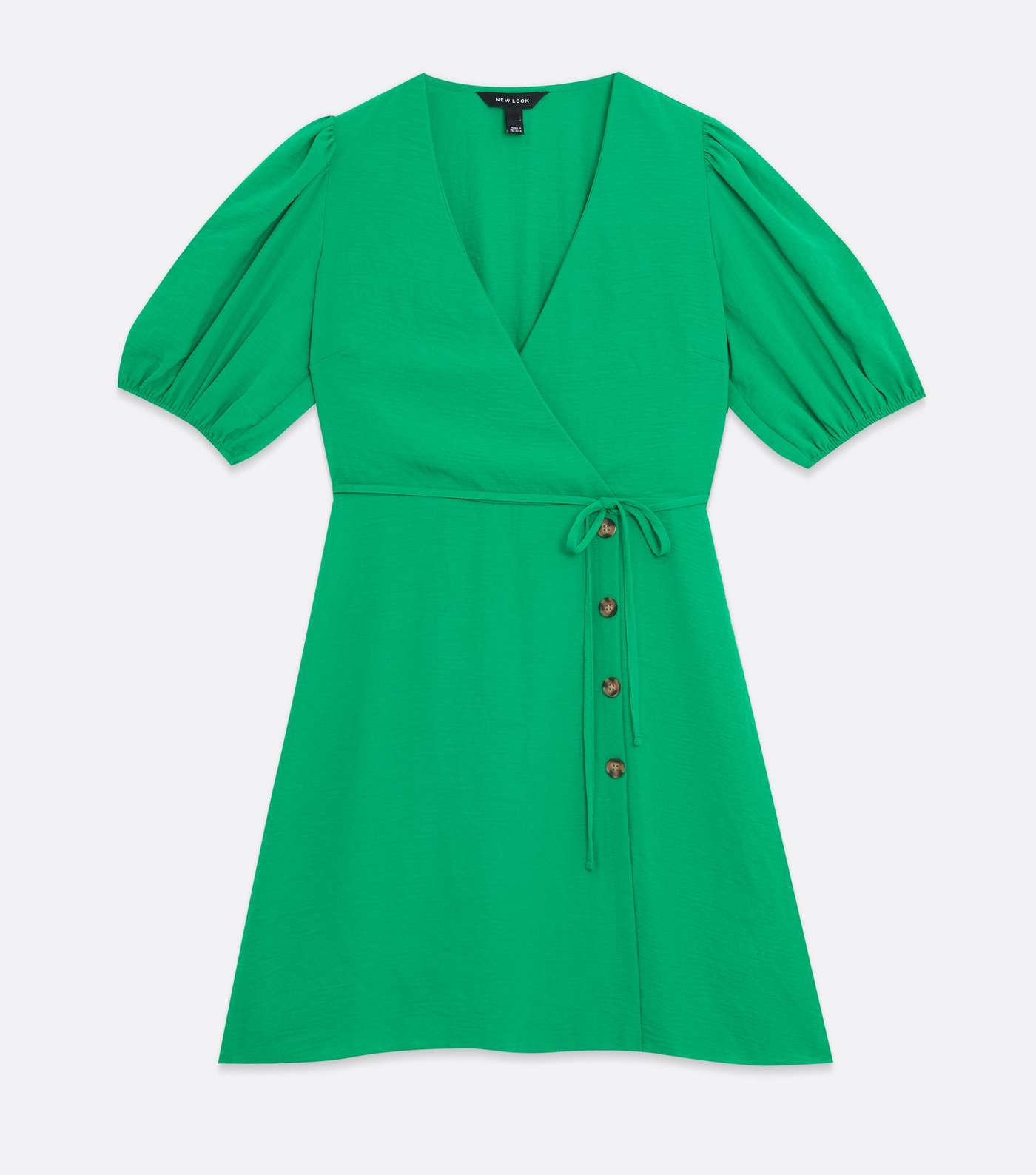 Green Herringbone Button Side Mini Wrap Dress Image 5