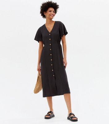 new look black button dress