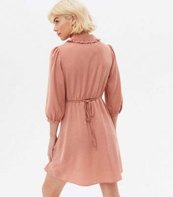 Pale Pink Herringbone Frill Collar Mini 