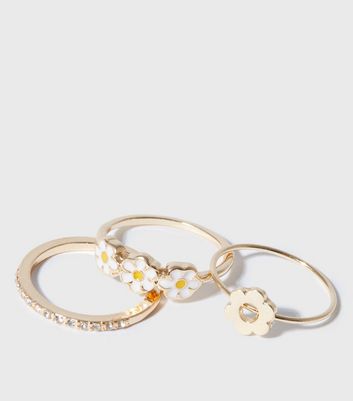 Damen Accessoires 3 Pack Gold Daisy Diamanté Rings