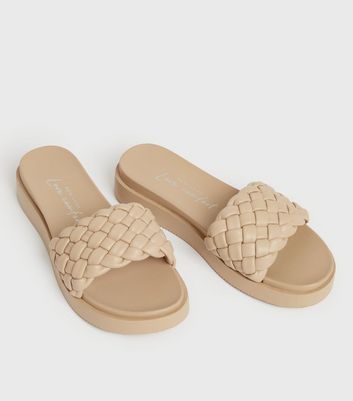 shop for Camel Leather-Look Plaited Chunky Mule Sandals New Look at Shopo