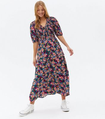 new look floral shirred dress