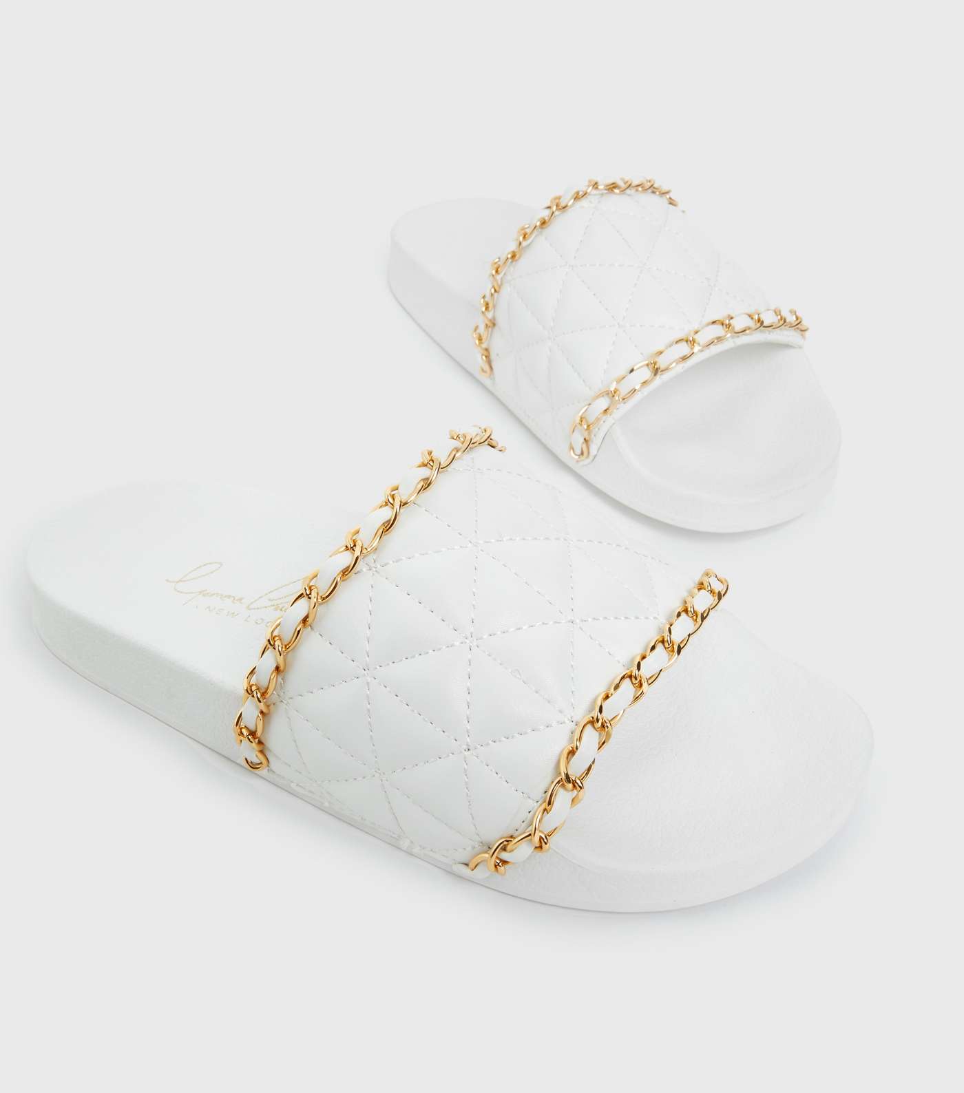 Bon Voyage White Leather-Look Chain Sliders Image 3