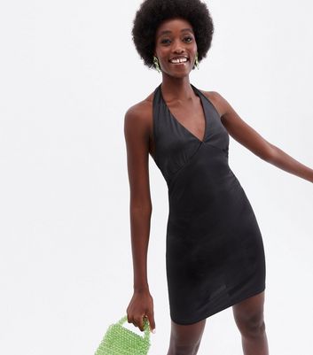 Go Get Them Tall Black Halter Mini Dress