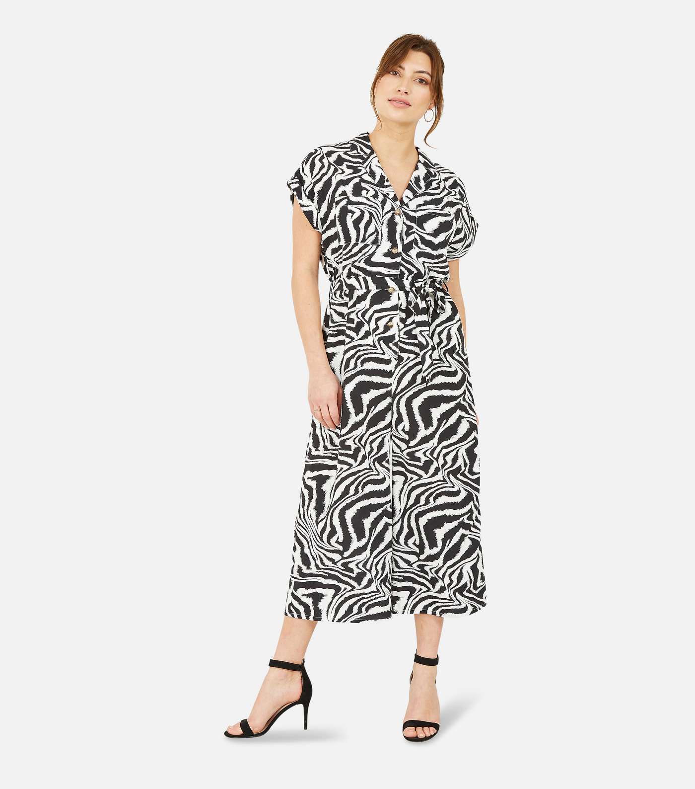 Yumi Black Zebra Print Belted Wide Leg Crop Jumpsuit Image 3