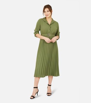 Click to view product details and reviews for Mela Khaki Pleated Belted Midi Shirt Dress New Look.