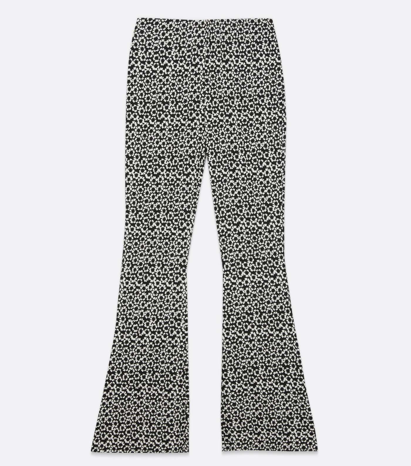 Black Floral Crinkle Flared Trousers Image 5