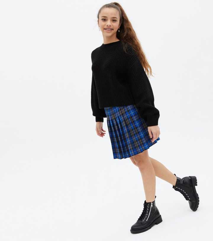 Girls Blue Check Pleated Tennis Skirt
