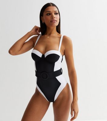 Black and white swimming costume online