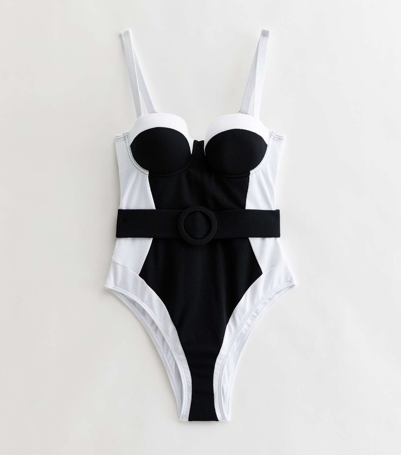 Black Colour Block Belted Illusion Lift & Shape Swimsuit Image 5